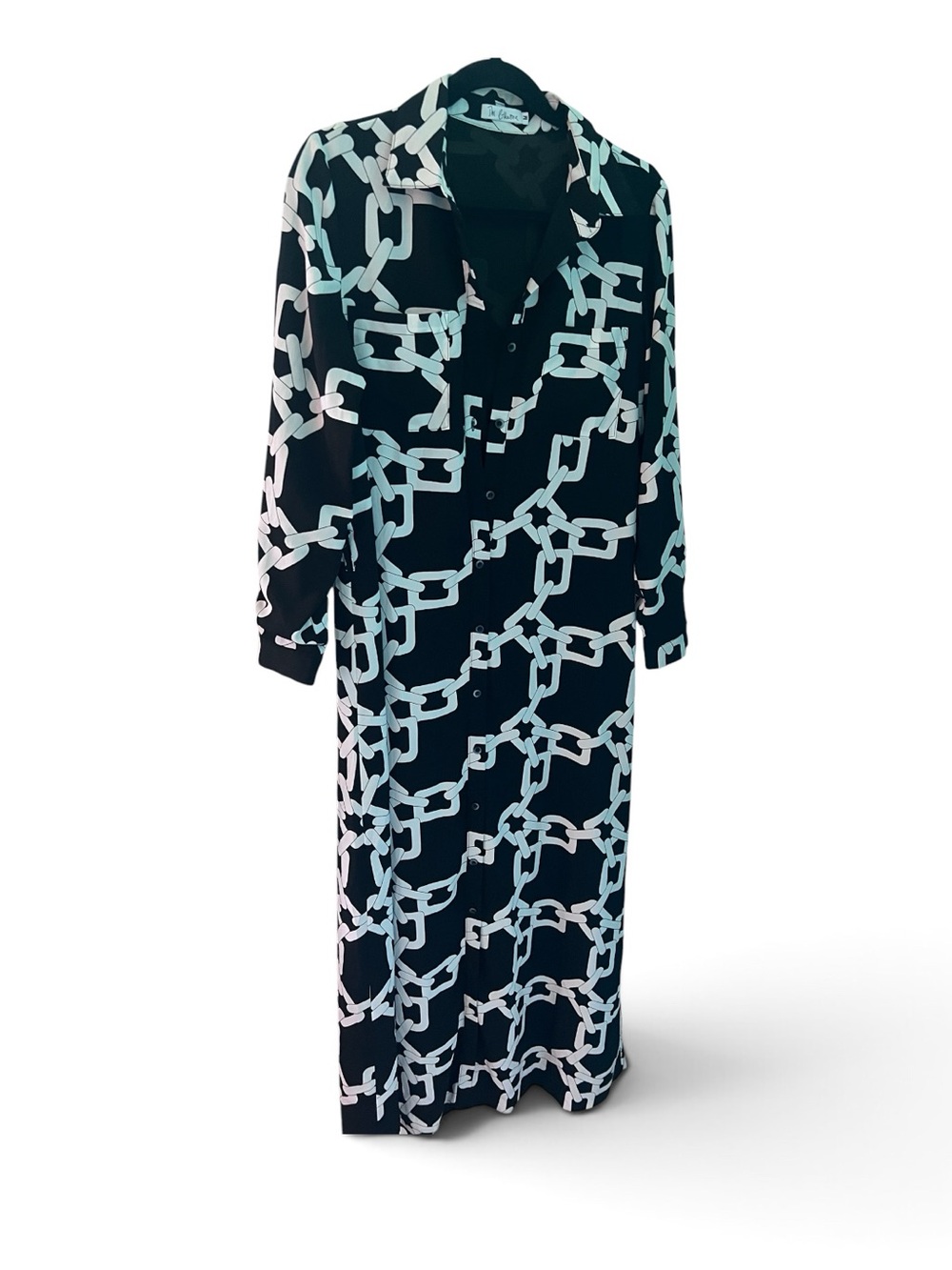 The Collective Black White Chain Print Button Front Maxi Dress M
